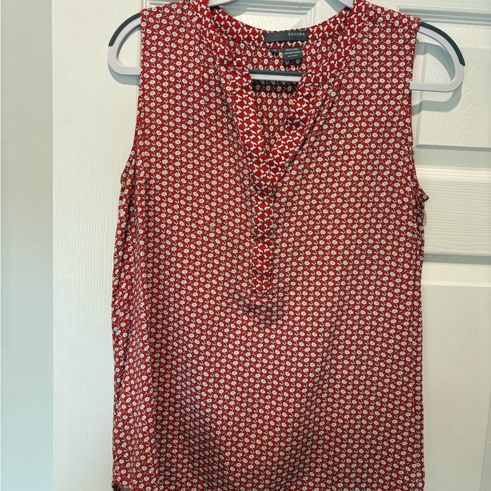 New York & Company Red Patterned Blouse